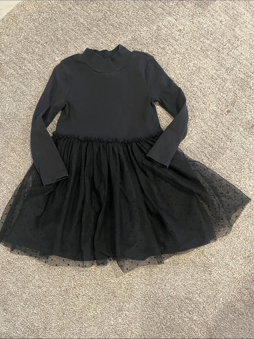 Kids Black Tulle Skirt Long-Sleeve Dress